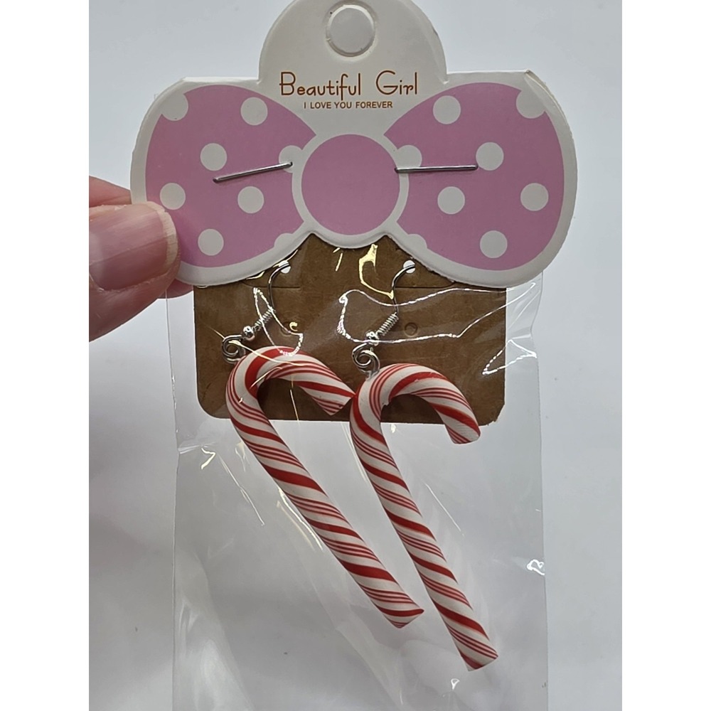 Christmas Candy Cane Dangle Earrings Peppermint